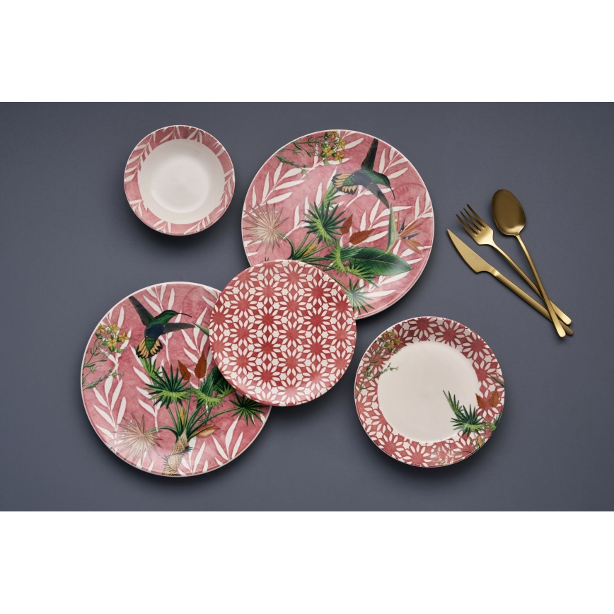 Set da tavola 24 pezzi rosso/verde/bianco, in ceramica