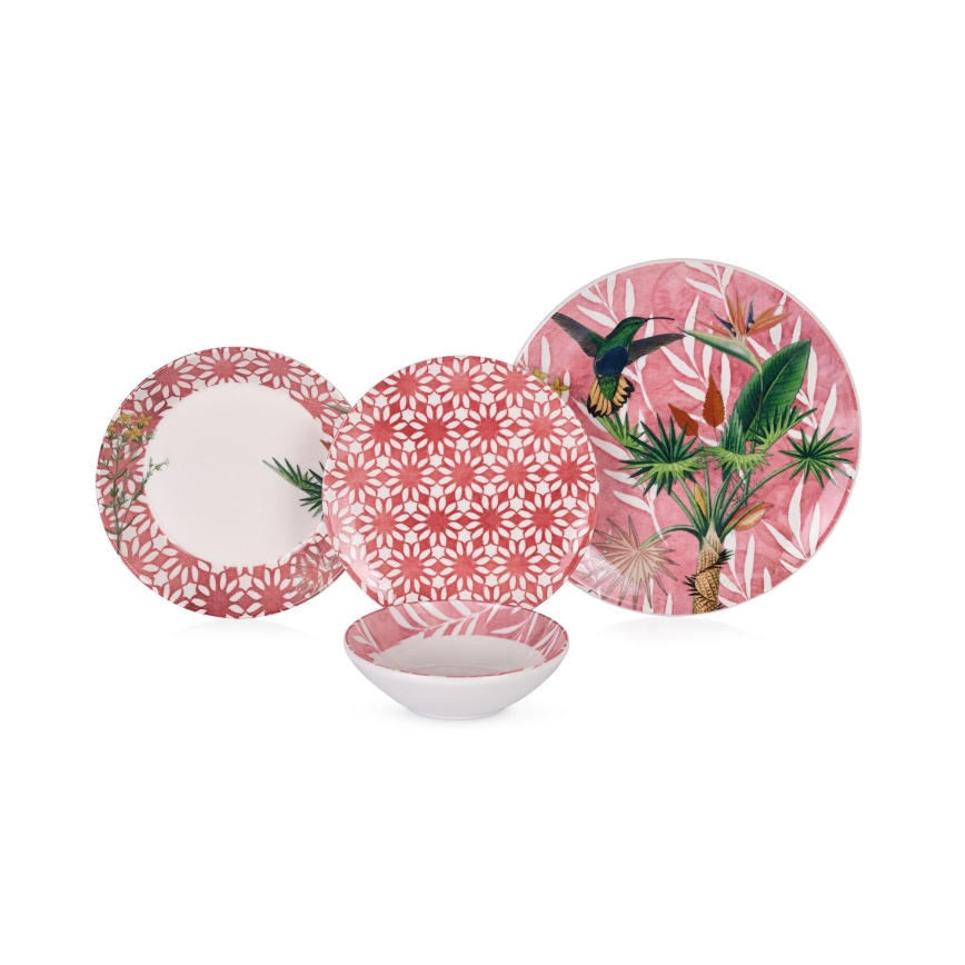 Set da tavola 24 pezzi rosso/verde/bianco, in ceramica