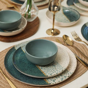 Set da tavola 24 pezzi turchese/crema in gres