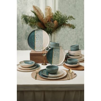Set da tavola 24 pezzi turchese/crema in gres