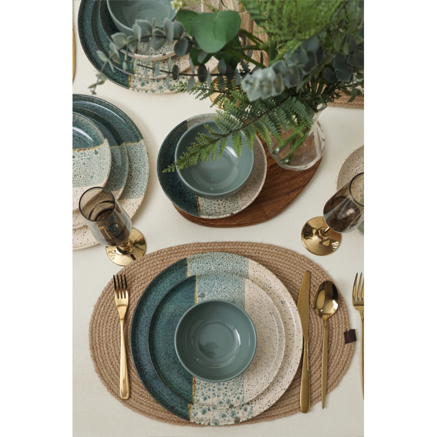 Set da tavola 24 pezzi turchese/crema in gres