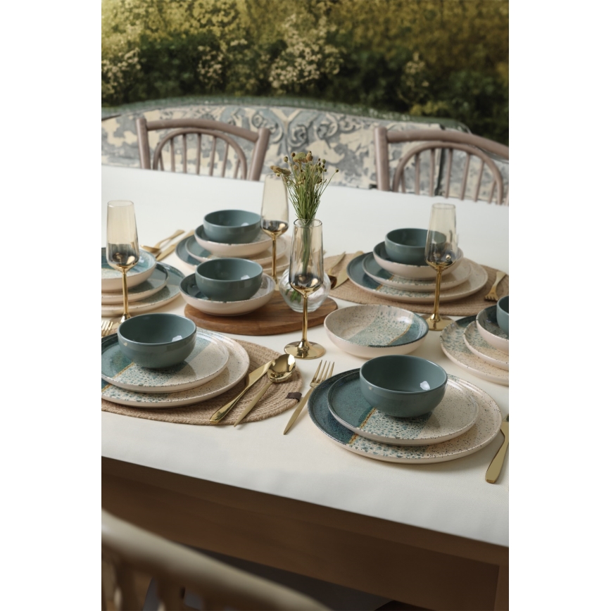 Set da tavola 24 pezzi turchese/crema in gres