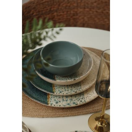 Set da tavola 24 pezzi turchese/crema in gres
