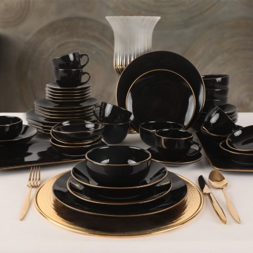 Set da tavola 44 pezzi nero/oro/grès