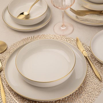 Set da tavola 8 pezzi in porcellana bianca con dettagli dorati