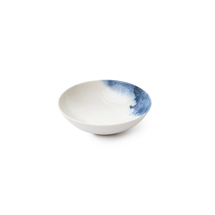Set da tavola in porcellana, 24 pezzi, crema/blu
