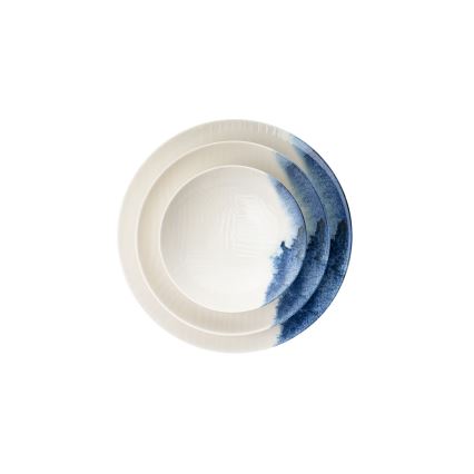 Set da tavola in porcellana, 24 pezzi, crema/blu