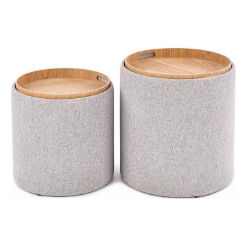 Set di 2 pouf AVIKO, Ø 38/45 cm, grigio/beige