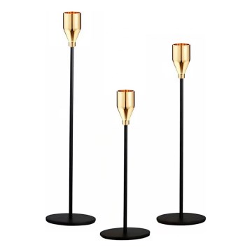 Set di 3 candelabri neri/oro