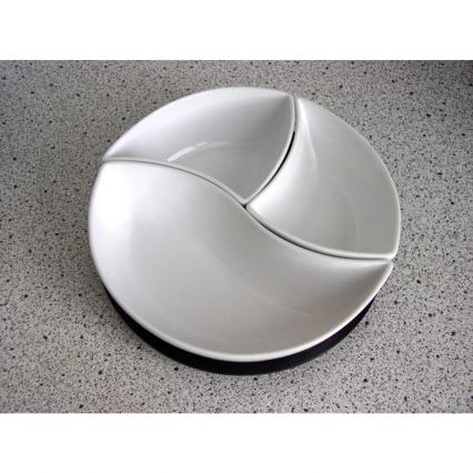 Set di 3 ciotole con vassoio TORO in ceramica e legno