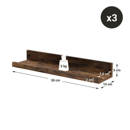 Set di 3 mensole da parete SHELFY 38x5x10 cm marrone
