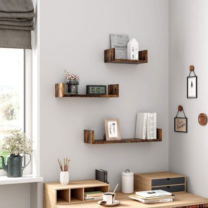 Set di 3 mensole da parete SHELFY marrone