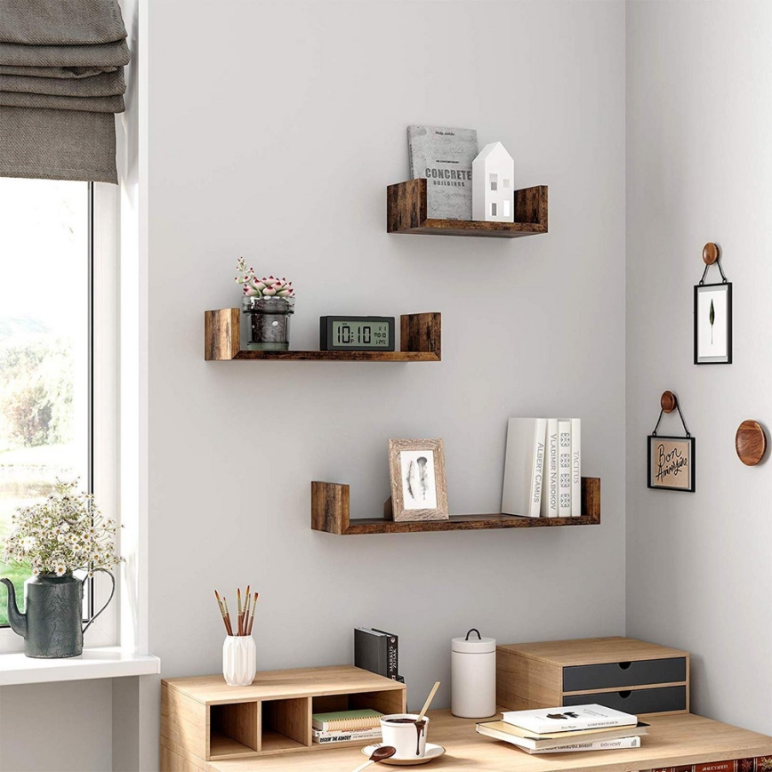 Set di 3 mensole da parete SHELFY marrone