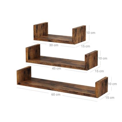 Set di 3 mensole da parete SHELFY marrone