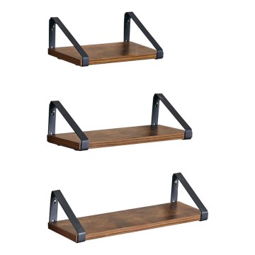 Set di 3 mensole da parete SHELFY marrone/nero