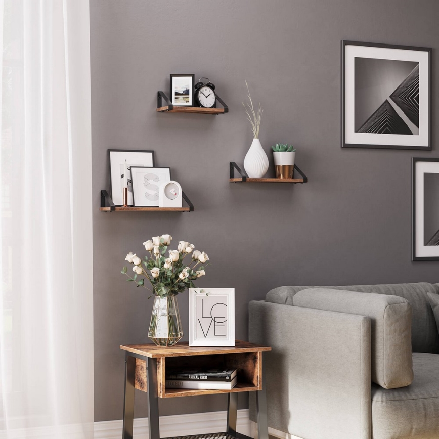 Set di 3 mensole da parete SHELFY marrone/nero