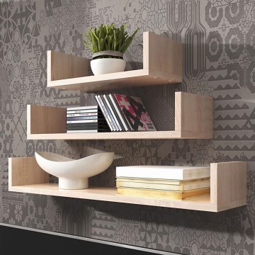 Set di 3 mensole da parete TRIO 40/60/80 x 11 x 18 cm, finitura rovere Sonoma