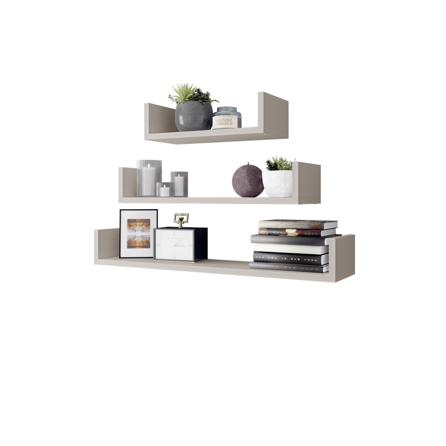 Set di 3 mensole da parete TRIO 40/60/80x11x18 cm cashmere