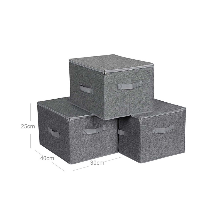 Set di 3 scatole portaoggetti con cerniera CURAN, grigie