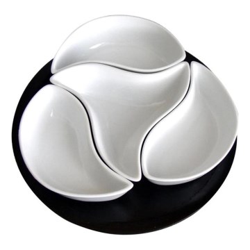 Set di 4 ciotole con vassoio TORO in ceramica e legno