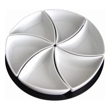 Set di 6 ciotole TORO con vassoio, in ceramica e legno