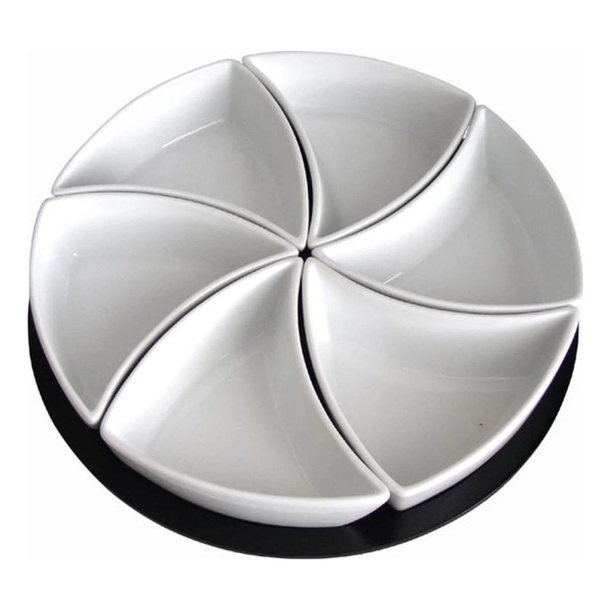 Set di 6 ciotole TORO con vassoio, in ceramica e legno