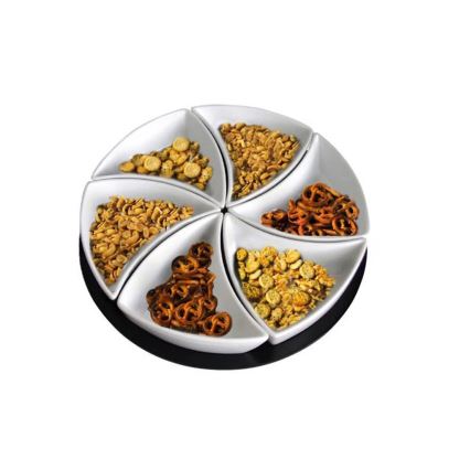 Set di 6 ciotole TORO con vassoio, in ceramica e legno