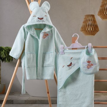 Set di spugna per bambini ASLAN - accappatoio, asciugamano, panno per il bucato menta