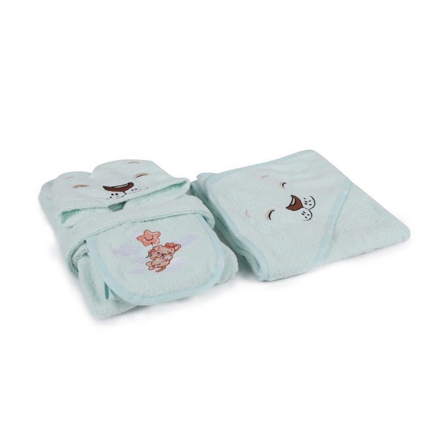 Set di spugna per bambini ASLAN - accappatoio, asciugamano, panno per il bucato menta