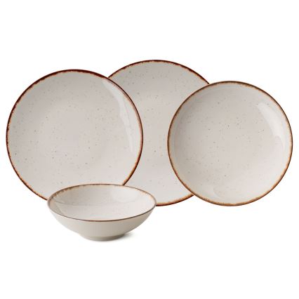 Set di stoviglie 24 pezzi in porcellana, beige/marrone