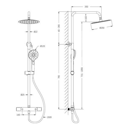 Set doccia con miscelatore termostatico DRAGOR, ottone lucido