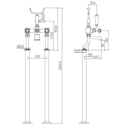 Set per vasca freestanding con miscelatore 106,3 cm in cromo lucido