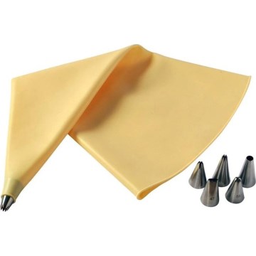 Silikon-Spritzbeutel + 6 Spritztüllen TORO gelb/Edelstahl