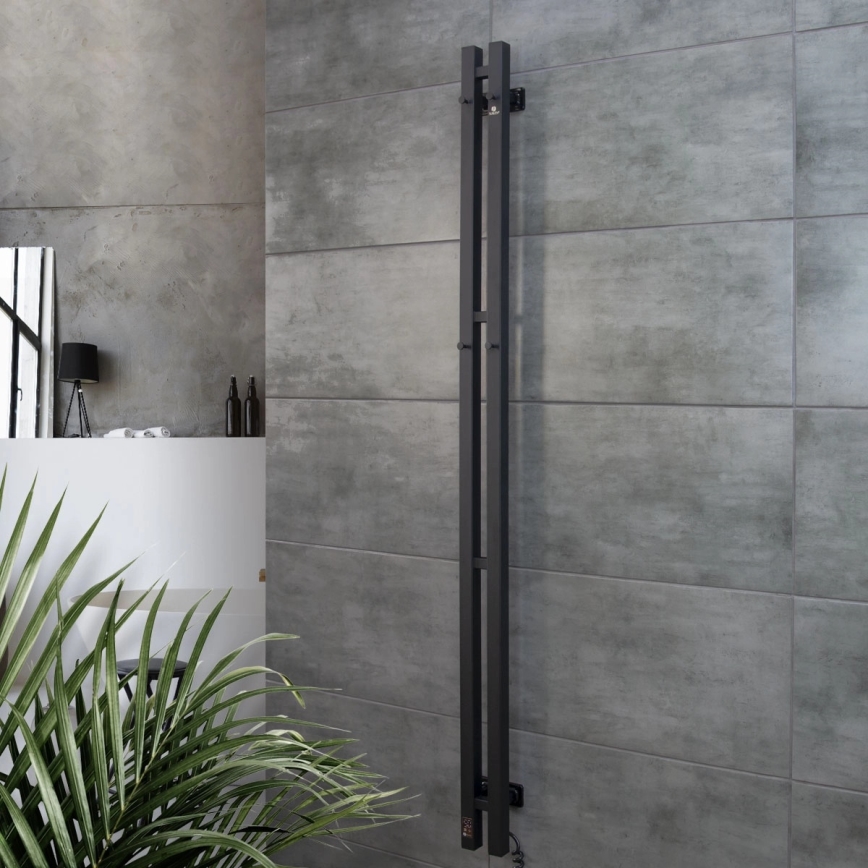 SILOUETTE Scaldasalviette elettrico con termostato, 200 W / 230 V, 150,6 cm, IP44, nero, lato destro