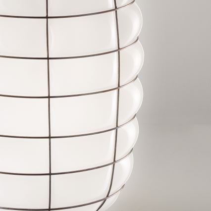 SIRU - Hängeleuchte an Schnur LANTERNA 1xE27/60W/230V d 32 cm schwarz/weiß Venezianisches Glas