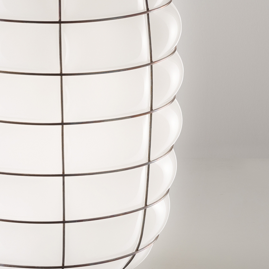 SIRU - Hängeleuchte an Schnur LANTERNA 1xE27/60W/230V d 32 cm schwarz/weiß Venezianisches Glas