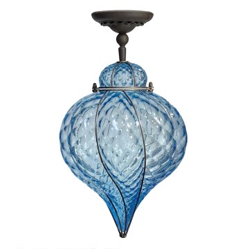 SIRU - Lampadario a plafone GOCCIA 1xE27/60W/230V diametro 25 cm blu/marrone Vetro veneziano