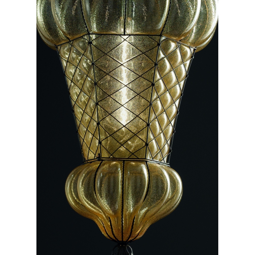 SIRU - Lampadario a sospensione con catena BABÀ 1xE27/60W/230V diametro 30 cm beige/marrone Vetro veneziano
