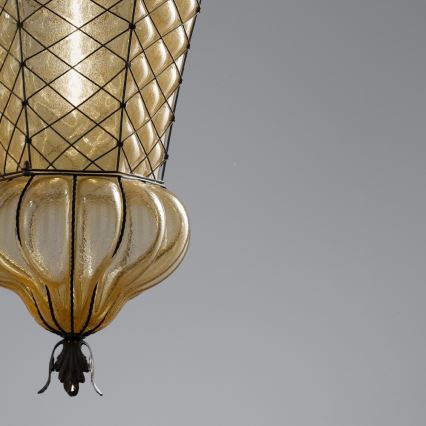 SIRU - Lampadario a sospensione con catena BABÀ 1xE27/60W/230V diametro 30 cm beige/marrone Vetro veneziano