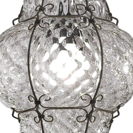 SIRU - Lampadario a sospensione con catena CLASSIC 1xE27/60W/230V diametro 30 cm limpido/nero Vetro veneziano