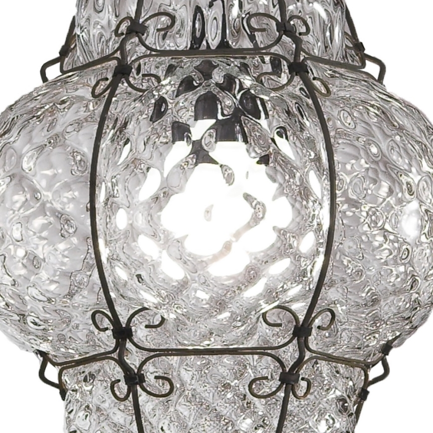 SIRU - Lampadario a sospensione con catena CLASSIC 1xE27/60W/230V diametro 30 cm limpido/nero Vetro veneziano