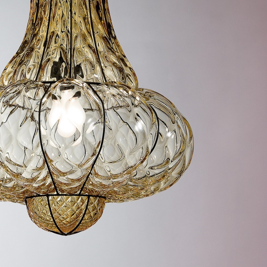 SIRU - Lampadario a sospensione con catena DOGE 1xE27/60W/230V diametro 30 cm beige/nero Vetro veneziano