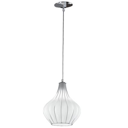 SIRU - Lampadario a sospensione con filo AURIGA 1xE14/40W/230V diametro 26 cm cromo opaco/bianco Vetro veneziano
