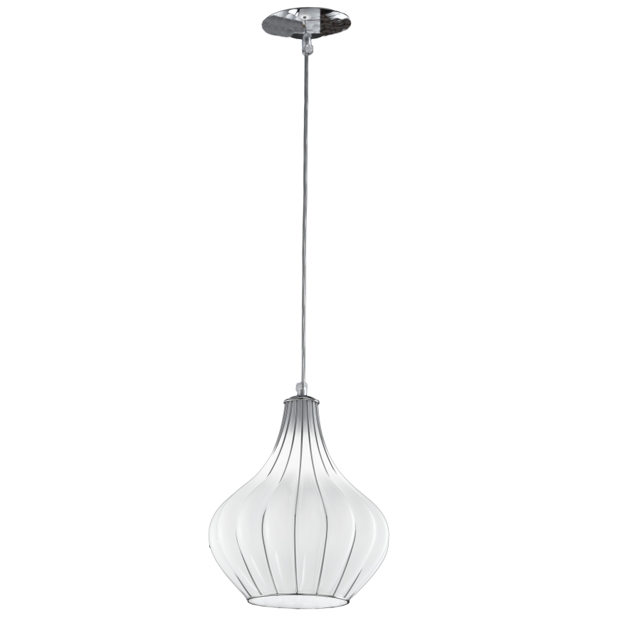 SIRU - Lampadario a sospensione con filo AURIGA 1xE14/40W/230V diametro 26 cm cromo opaco/bianco Vetro veneziano