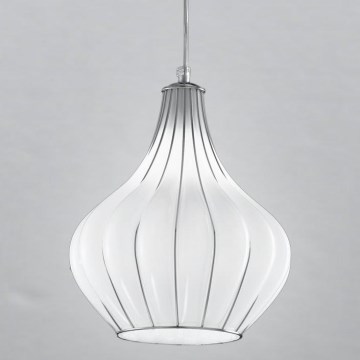 SIRU - Lampadario a sospensione con filo AURIGA 1xE14/40W/230V diametro 26 cm cromo opaco/bianco Vetro veneziano