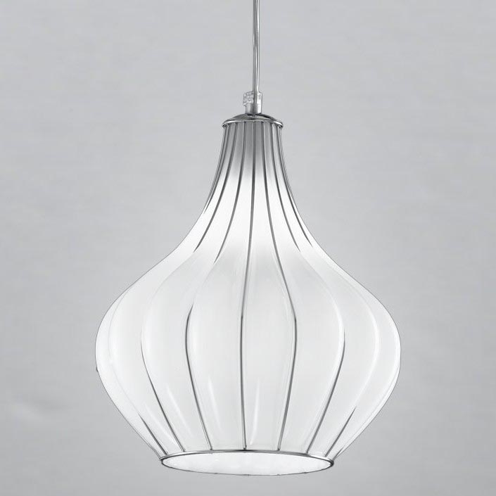 SIRU - Lampadario a sospensione con filo AURIGA 1xE14/40W/230V diametro 26 cm cromo opaco/bianco Vetro veneziano