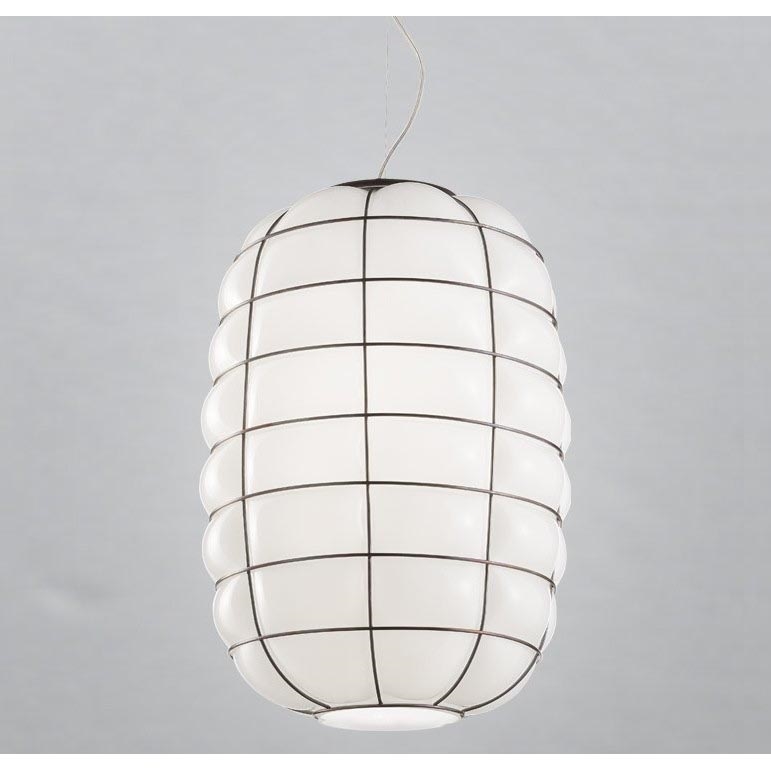 SIRU - Lampadario a sospensione con filo LANTERNA 1xE27/60W/230V diametro 32 cm nero/bianco Vetro veneziano