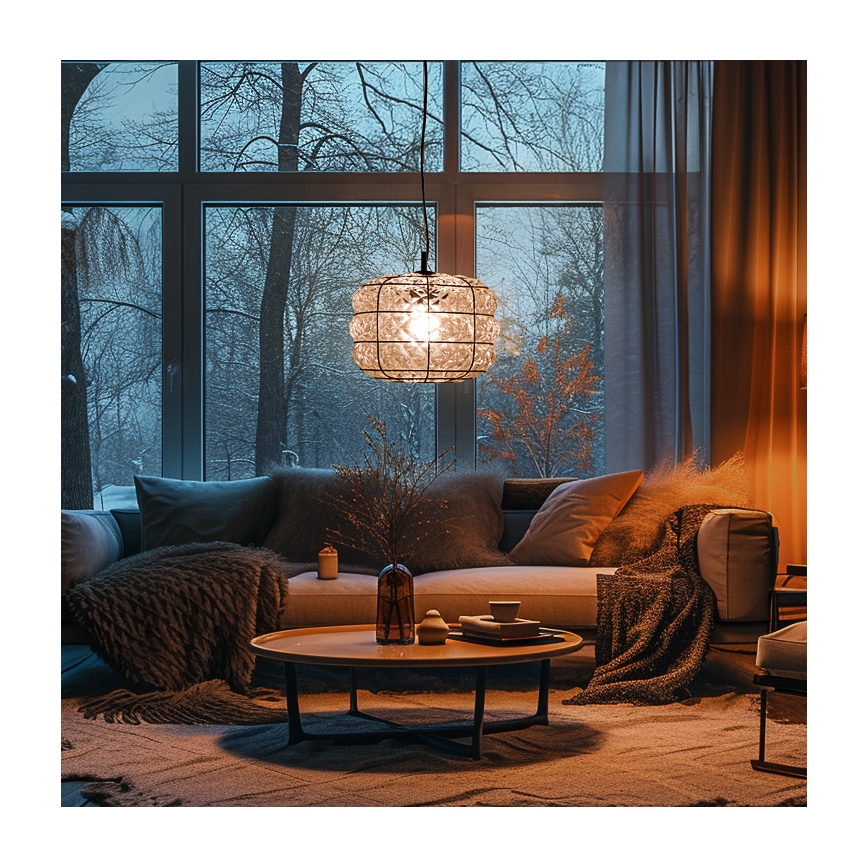 SIRU - Lampadario a sospensione con filo TERRA 1xE27/60W/230V nero/limpido Vetro veneziano