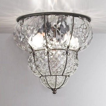 SIRU - Plafoniera CLASSIC 3xE14/40W/230V diametro 25 cm limpido/nero Vetro veneziano