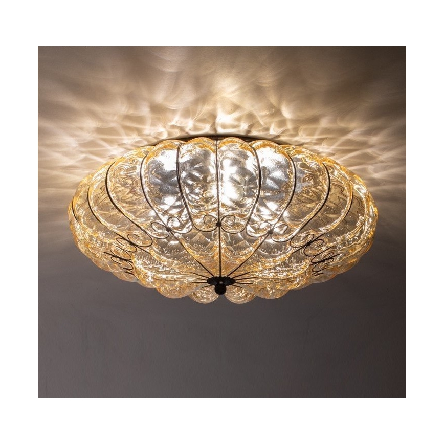 SIRU - Plafoniera SOLE 3xE14/40W/230V diametro 31 cm beige/cromo opaco Vetro veneziano